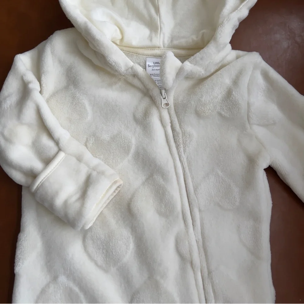 Little Beginnings Baby Ivory Pram suit Teddy Fleece size 3-6 months